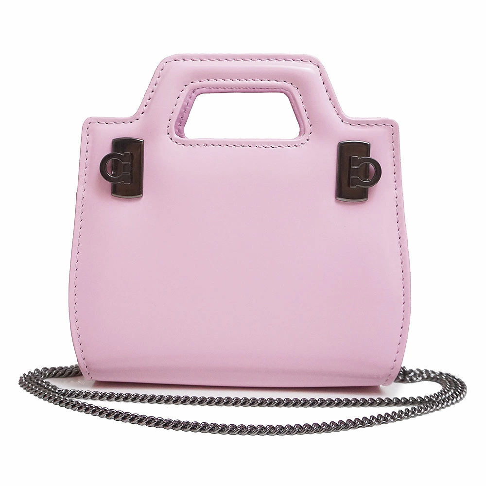 Salvatore Ferragamo Gancini Wanda Chain Shoulder Handbag Calfskin Pink Black